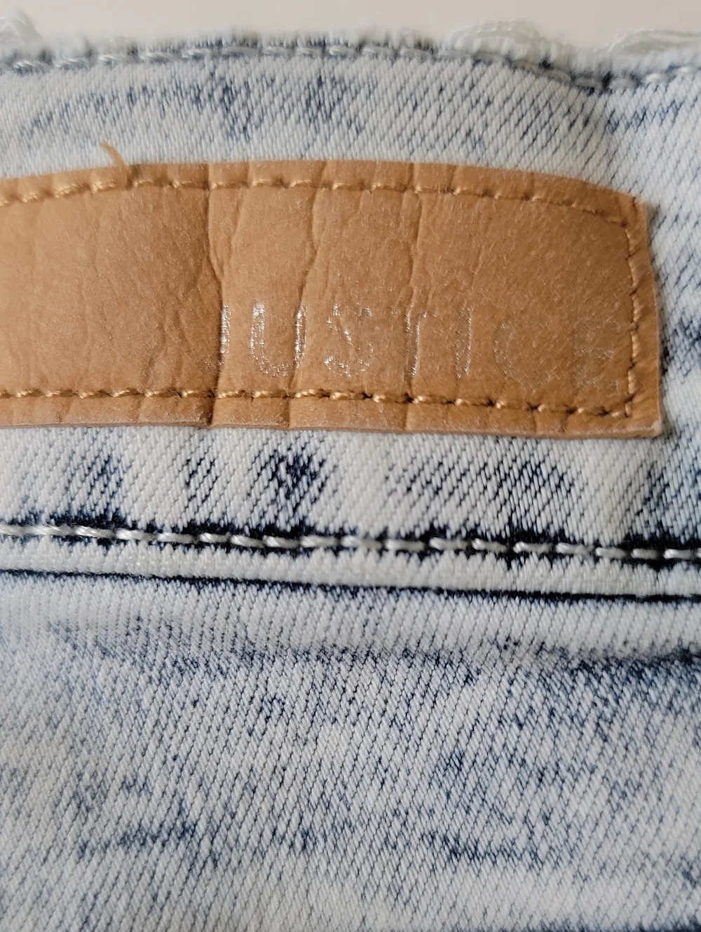 Justice Girls Light Wash Blue Denim Jeans Embroidered Logo Distressed Size 12